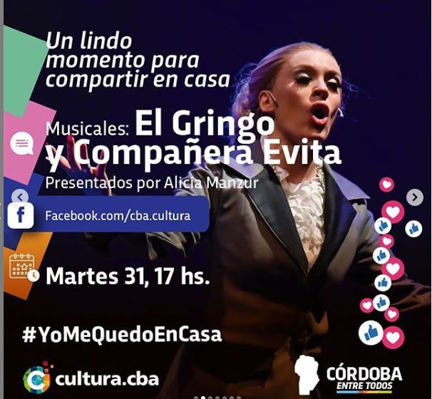 Agenda virtual: Alicia Manzur presenta los musicales «El Gringo» y «Compañera Evita»